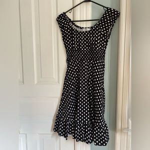 Retro busty black and white polka dot dress, medium